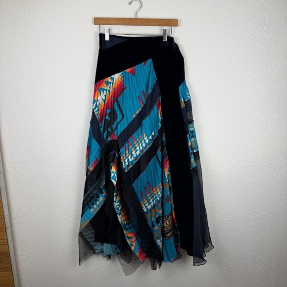 Sacai Pendleton Print Pleated Mesh Skirt 2019 Resort Asymmetrical Blue Black M - Picture 3 of 14